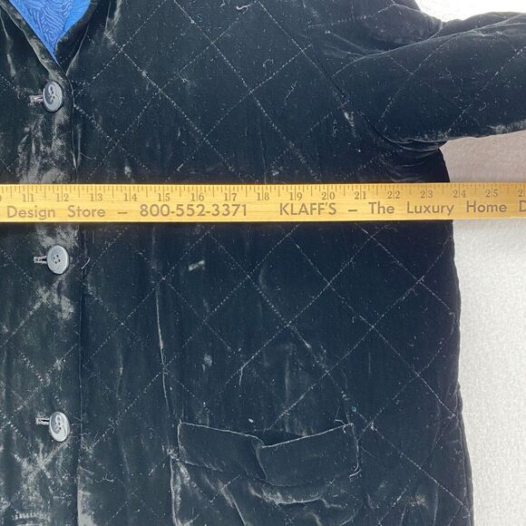 SIMONE CHIN CHIN Jacket M Velvet Silk Quilted Reversible Button Front Black Blue - Picture 8 of 16